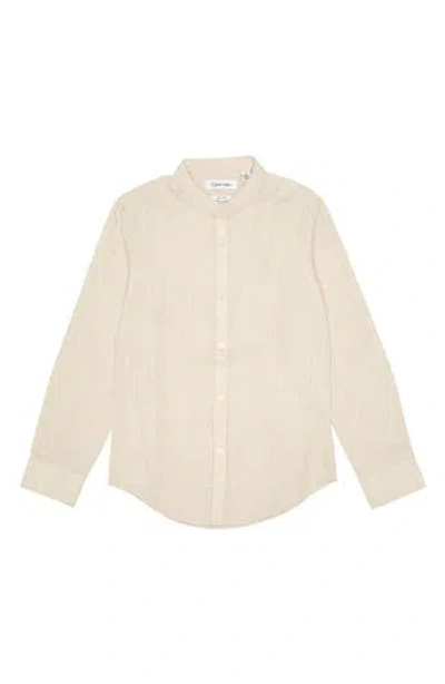 Calvin Klein Kids' Slim Fit Textured Slub Button-up Shirt In Light Khaki