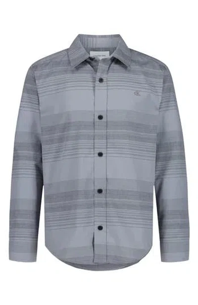 Calvin Klein Kids' Stripe Long Sleeve Button-up Shirt In Gray