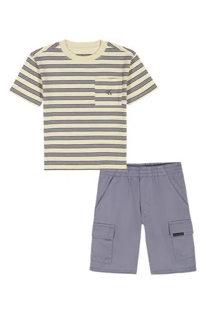 Calvin Klein Kids' Stripe Pocket T-shirt & Cargo Shorts Set In Purple
