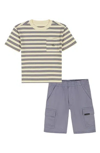 Calvin Klein Kids' Stripe Pocket T-shirt & Cargo Shorts Set In Purple