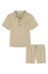 Calvin Klein Kids' Stripe Polo & Shorts Set In Khaki