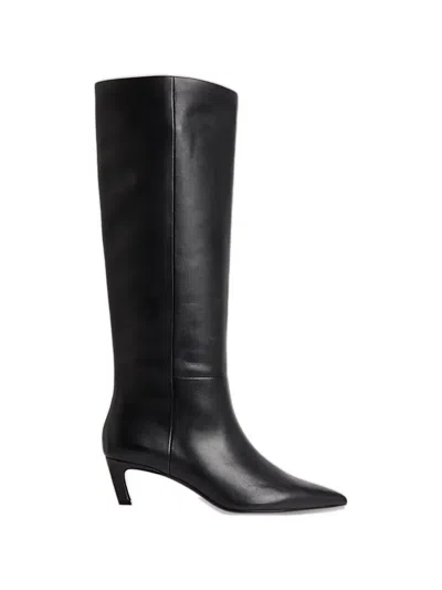 Calvin Klein Kitten-heel Leather Boots In Black