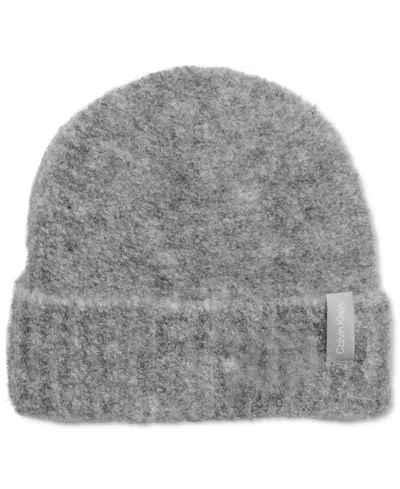 Calvin Klein Knit Boucle Beanie In Heathered Mid Gray