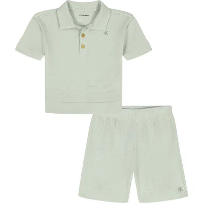 Calvin Klein Babies'  Knit Polo & Shorts Set In Blue