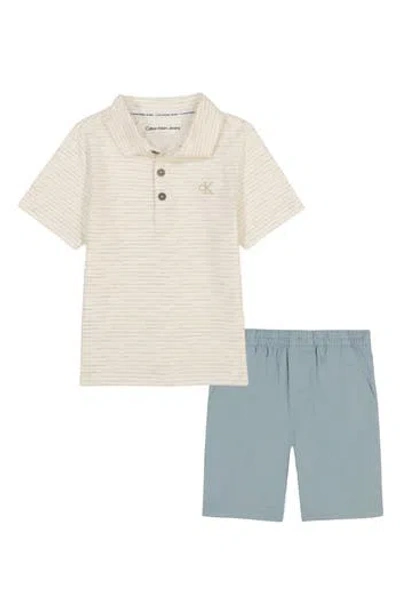 Calvin Klein Kids'  Knit Polo & Woven Shorts Set In White