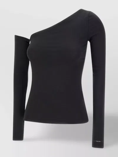 Calvin Klein Knit Top One-shoulder Asymmetric Hem In Black