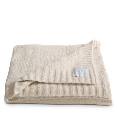 Calvin Klein Knitted Wool Blend Reversible Throw Blanket In Natural