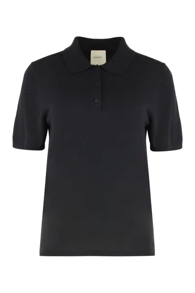 Calvin Klein Knitted Viscose Polo Shirt In Black