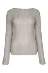 Calvin Klein Boat Neck Silk Blend Relaxed Sweater In Silverlining