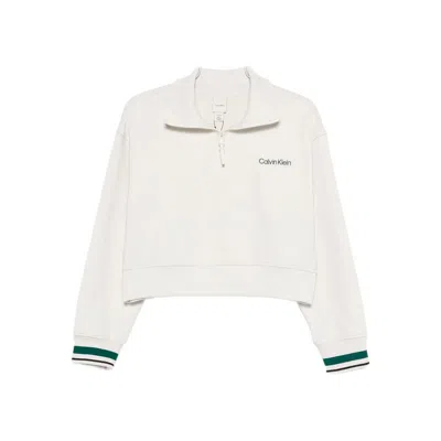 Calvin Klein Zip-up Ribbed Sweatshirt In White