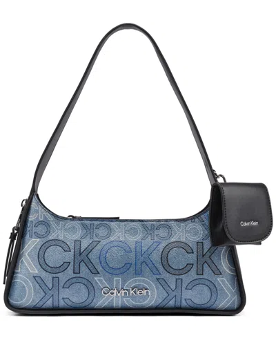 Calvin Klein Kyren Denim Signature Medium Shoulder Handbag In Multi