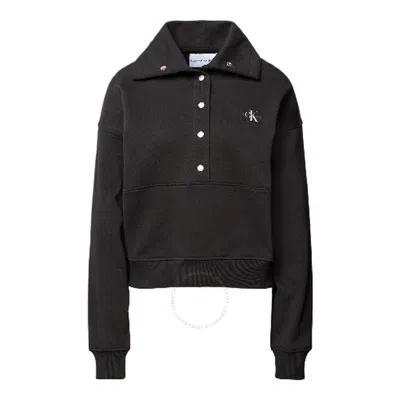 Calvin Klein Label Polo Collar Sweatshirt In Black