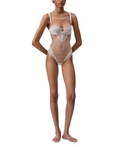 Calvin Klein Lace & Tulle Bodysuit In Chalk