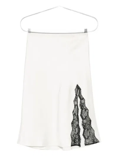 Calvin Klein Lace-insert Slit Skirt In White