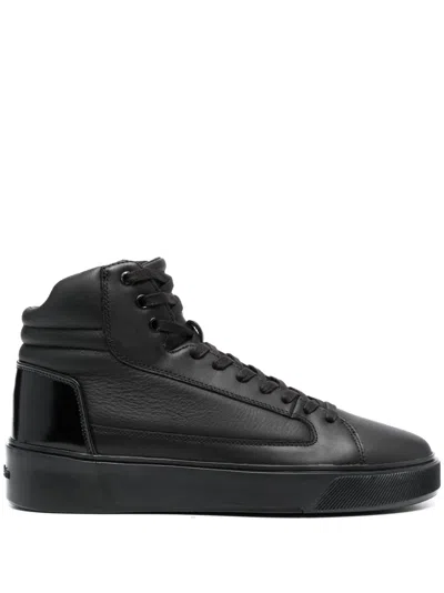Calvin Klein Lace-up Leather Sneakers In Schwarz