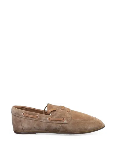 Calvin Klein Lace-up Suede Boat Shoes In Brown
