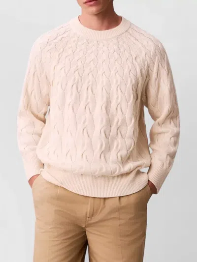 Calvin Klein Lambswool Blend Cable Knit Crew Neck In Neutral