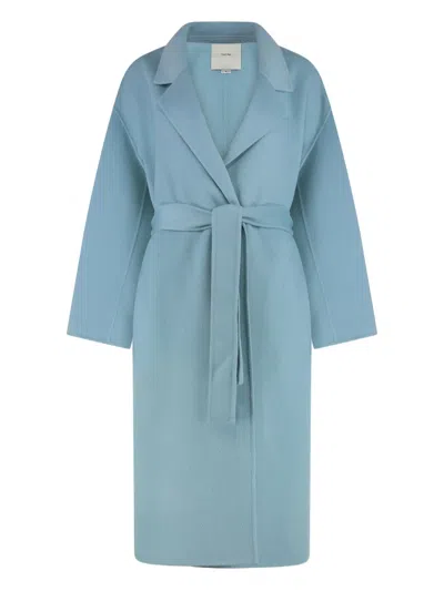 Calvin Klein Lapel-collar Belted Coat In Blue