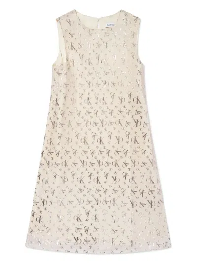 Calvin Klein Kids' Layered Logo-print Dress In Neutrals
