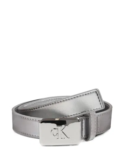 Calvin Klein Kids' Leather Belt In Silver