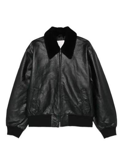 Calvin Klein Leather Bomber Jacket In Black