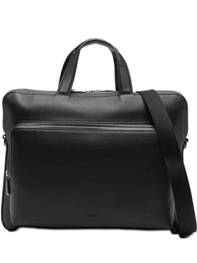 Calvin Klein Leather Briefcase In Black