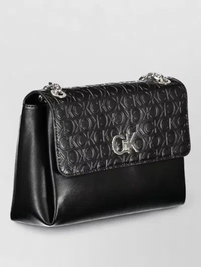 Calvin Klein Leather Chain Shoulder Bag In Black
