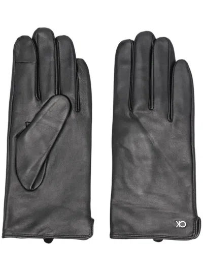 Calvin Klein Leather Gloves In Black
