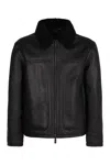 Calvin Klein Leather Pilot Leather Jacket In Black