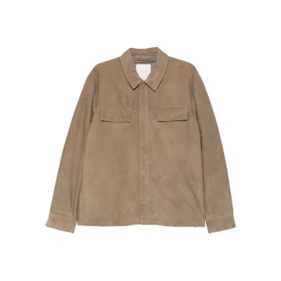 Calvin Klein Flap-pocket Suede Jacket In Brown