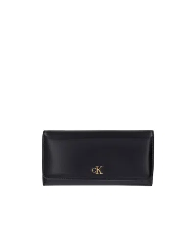 Calvin Klein Leather Rfid Monogram Longfold Wallet In Black