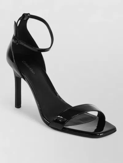 Calvin Klein Leather Stiletto Sandals Patent Square Toe In Black