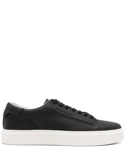 Calvin Klein Leather Trainers In Black