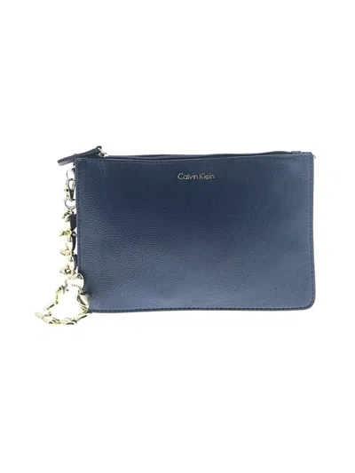 Pre-owned Calvin Klein Leather Wristlet In Blue