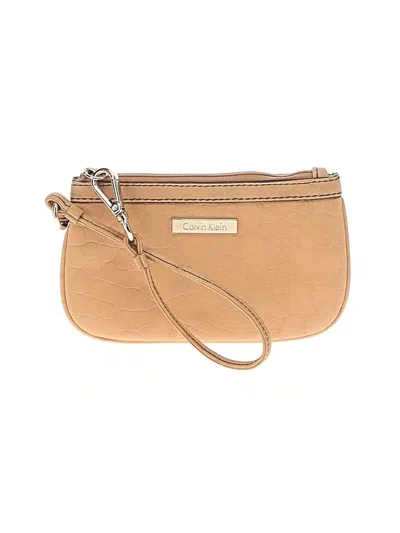 Pre-owned Calvin Klein Leather Wristlet In Tan