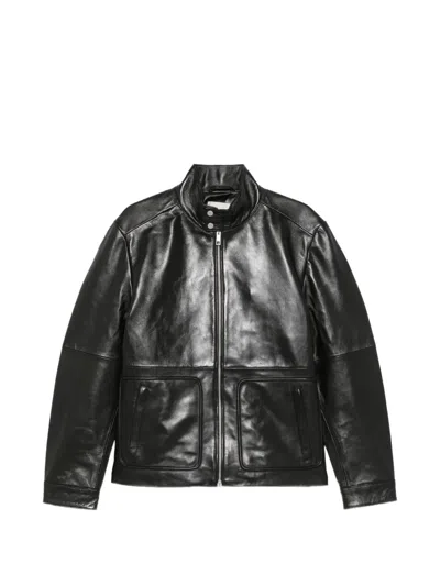 Calvin Klein Leather Zip Jacket In Black