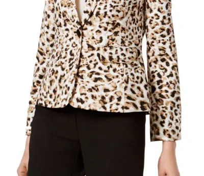 Calvin Klein Leopard Print Notched Suit Jacket In Browns In Multi