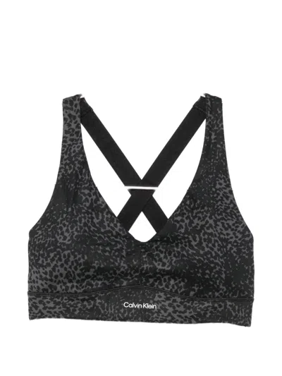Calvin Klein Leopard-print Sports Bra In Black