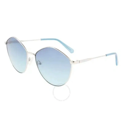 Calvin Klein Light Blue Oval Ladies Sunglasses Ckj22202s 040 61 In Blue / Silver