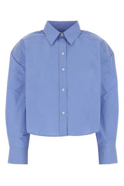 Calvin Klein Poplin Cropped Shirt Collared Long Sleeves In Blue