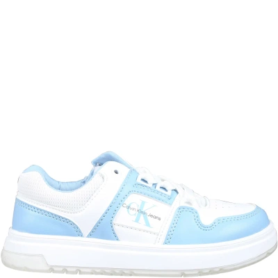 Calvin Klein Light Blue Trainers For Kids With Logo In Black