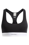 Calvin Klein Lightly Lined Rib Logo Bralette In Black