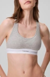 Calvin Klein Lightly Lined Rib Logo Bralette In Grey Heather