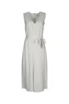 Calvin Klein Linen Blend Ns V Neck Dress In White