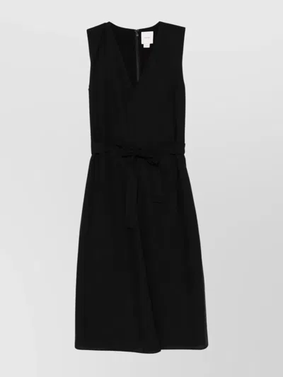 Calvin Klein Linen Blend Ns V Neck Dress In Black