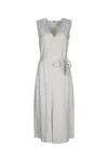 Calvin Klein Linen Blend Ns V Neck Dress In White