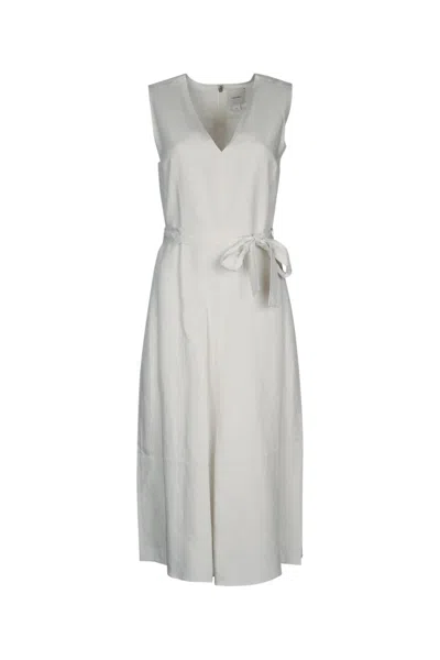 Calvin Klein Linen Blend Ns V Neck Dress In Chalk