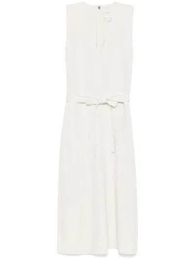 Calvin Klein Linen Blend Ns V Neck Dress Clothing In White