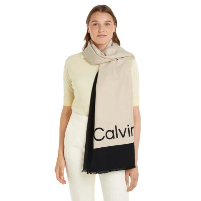 Calvin Klein Linen-blend Scarf With Logo In Neutral