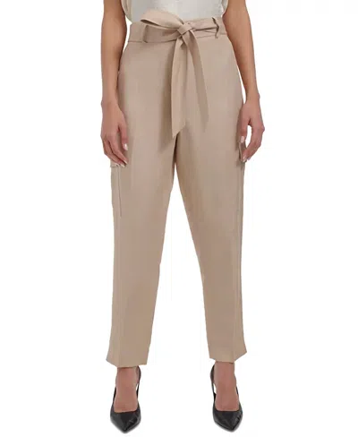 Calvin Klein Linen Blend Tie Waist Pants In Sand In Neutral